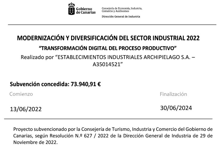 Subvención para la transformación digital del proceso productivo (Gobierno de Canarias)