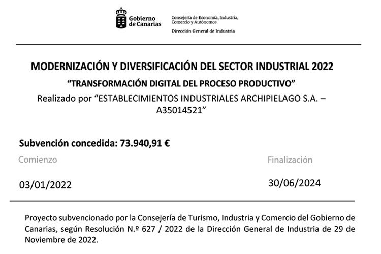 Subvención para la transformación digital del proceso productivo (Gobierno de Canarias)
